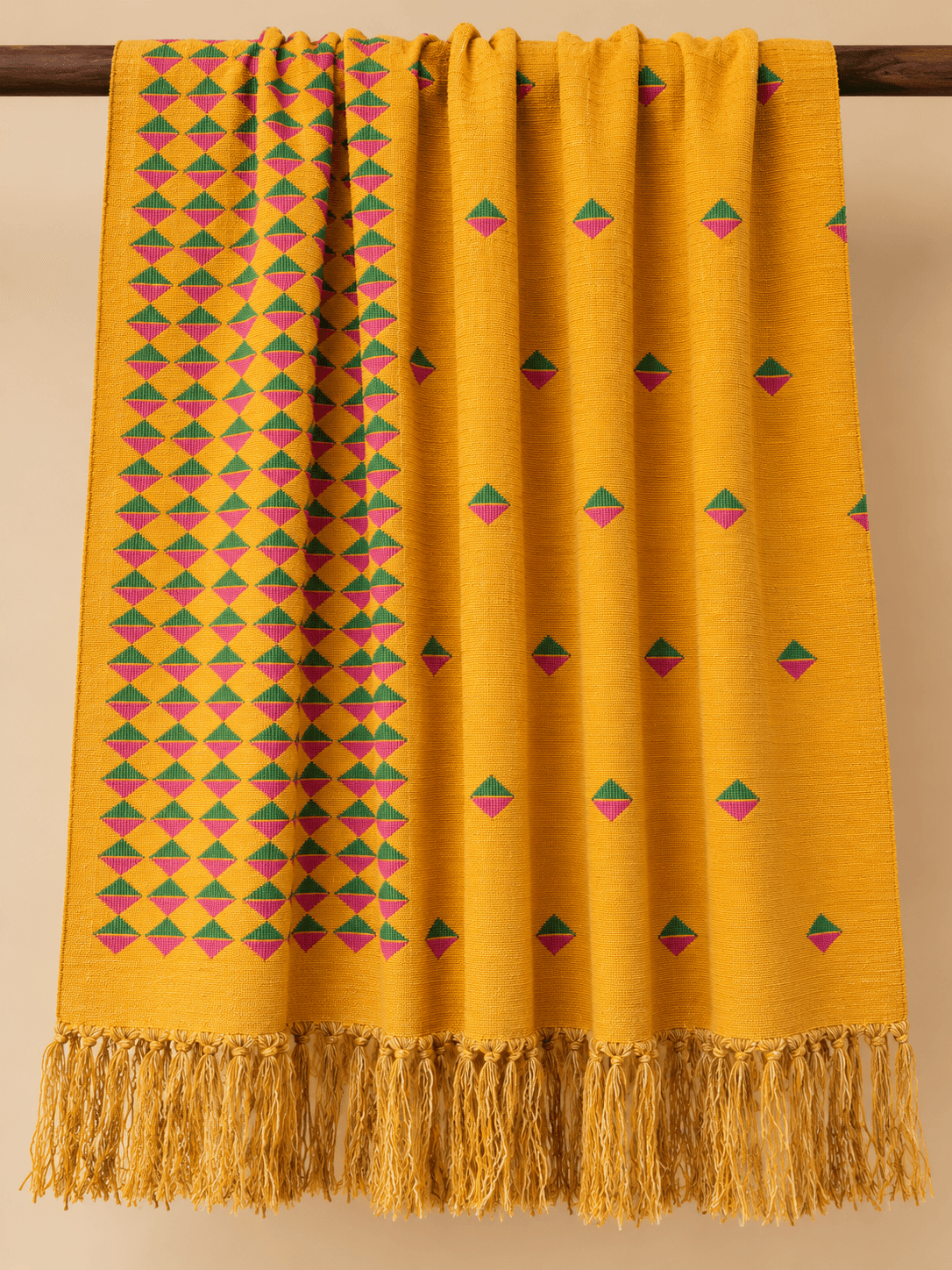 Marigold, Split Diamond draped over a rail