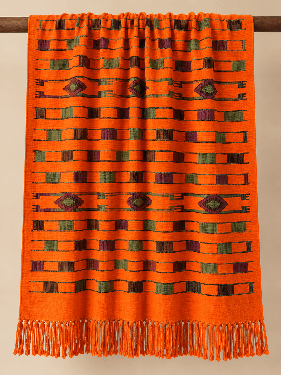 Tangerine, Block & Shuttle draped over a rail