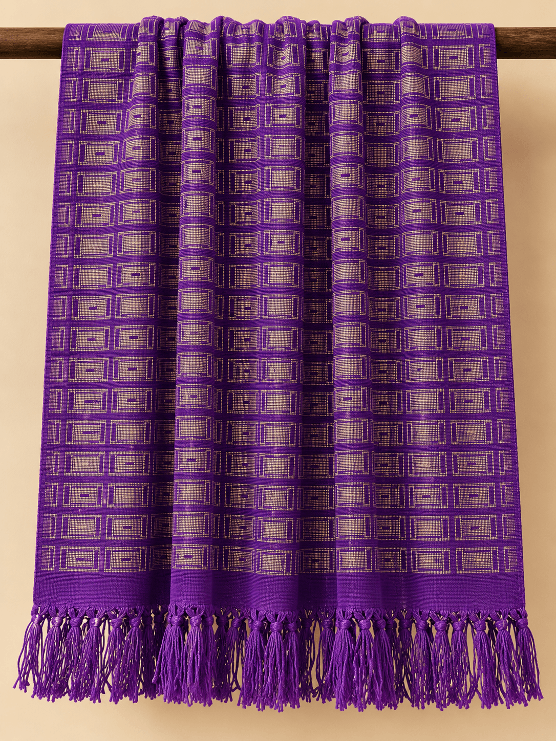 Violet & Gold Frame draped over a rail