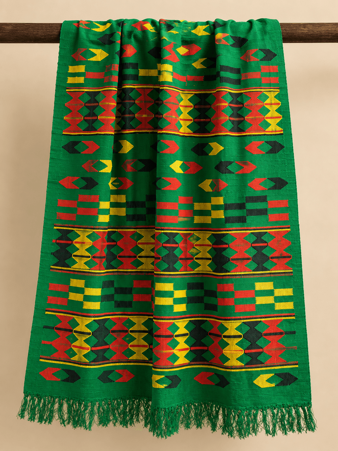 Emerald, Arrow & Hourglass draped over a rail