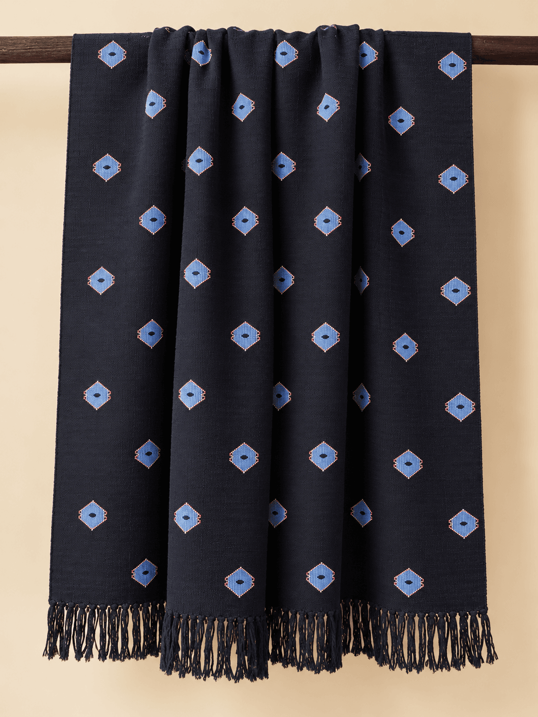 Indigo, Scattered Diamond draped over a rail